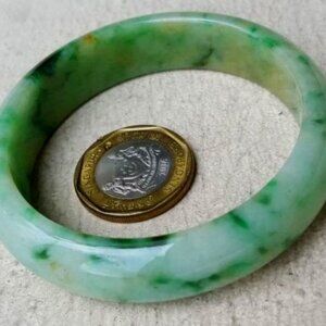 Certified Type A Jadeite Bangle 100% Natural Grade A Jade Green Yellow Dot 56mm